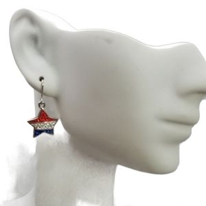 Star patriotic Earrings Red Silver Blue USA Flag